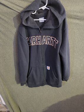 Carhartt Kids Black Hooded Zip Sweatshirt with Logo